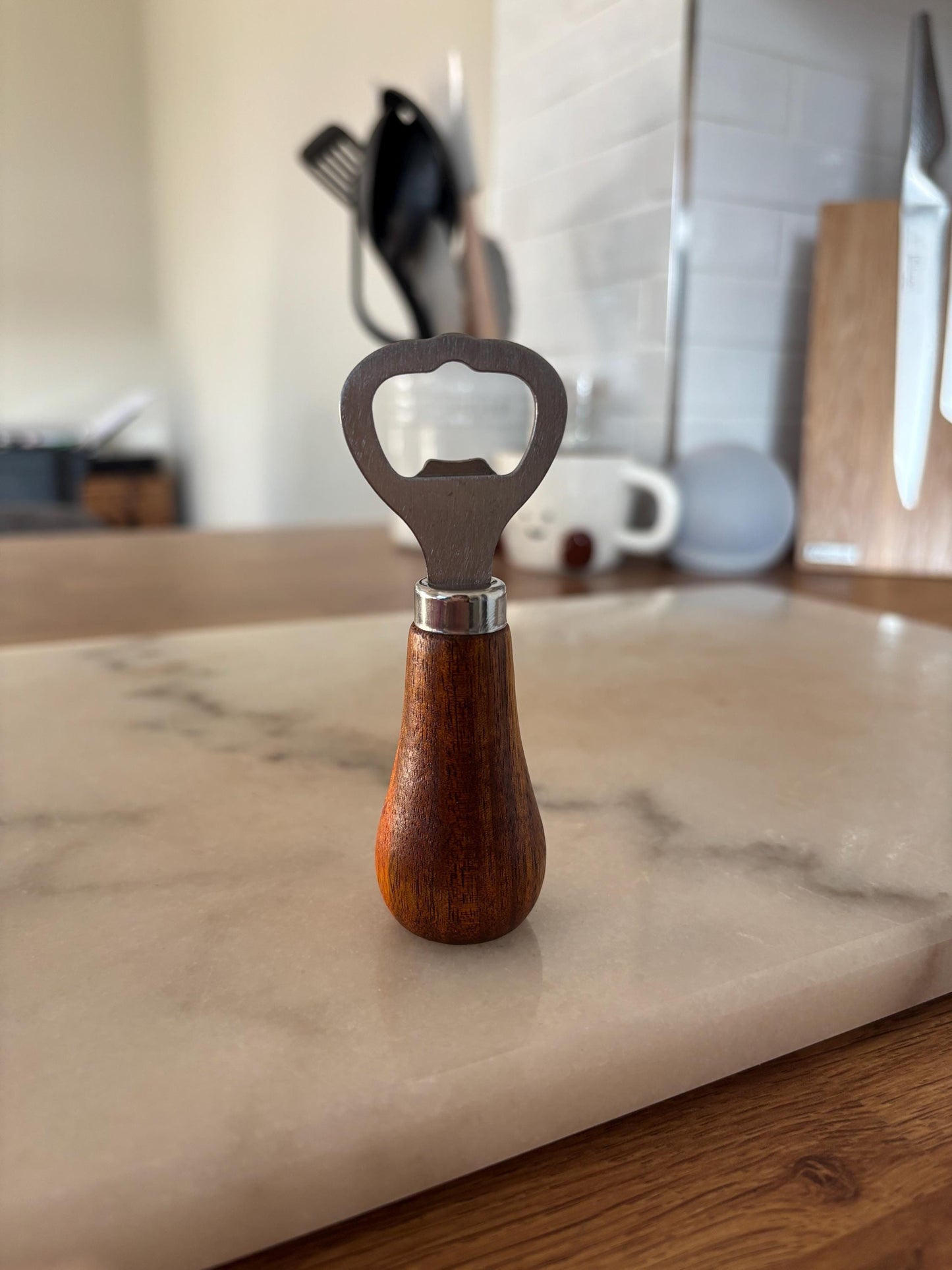Wooden handle bottle opener