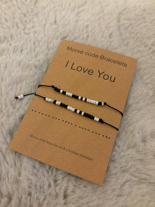 'I Love You' Morse Code Bracelet Set